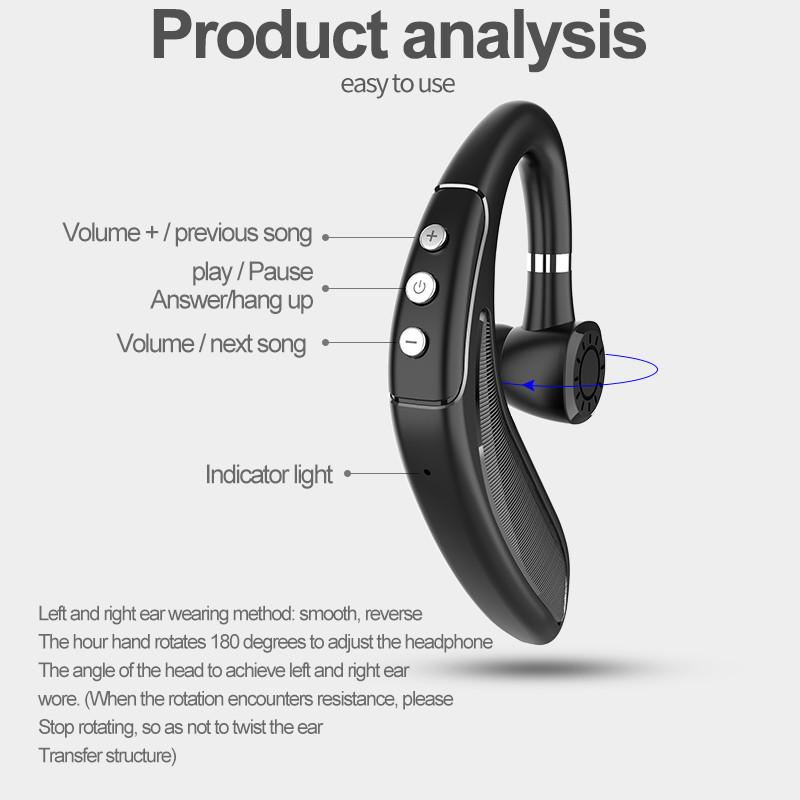 Auriculares Bluetooth 5,2 con gancho para la oreja, con caja de carga,  Larga modo de reposo, deporte de negocios, llamadas manos libres